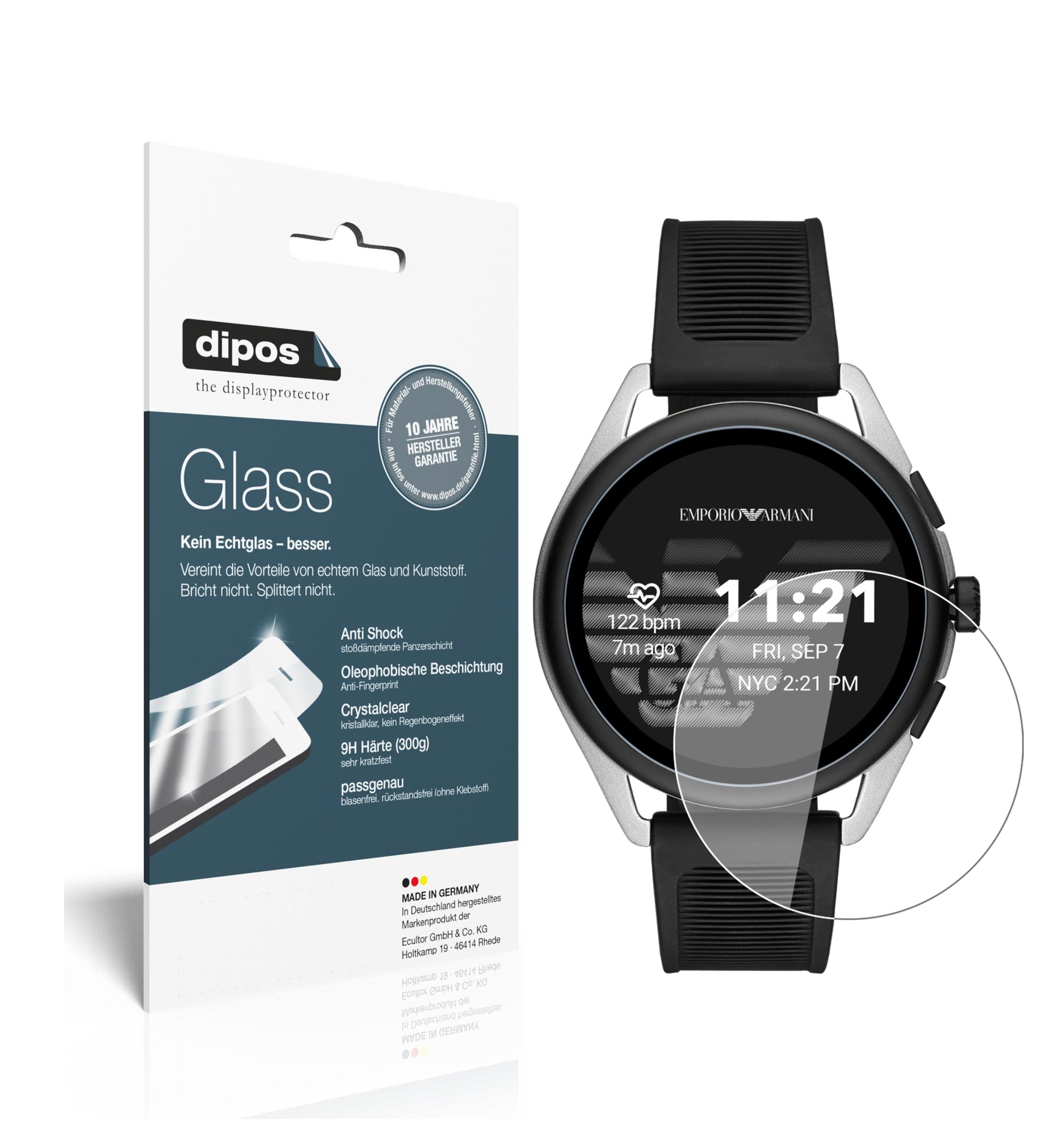 Klare Displayschutzfolie von dipos passend für Emporio Armani Smartwatch 3, 9H kratzfest und blasenfrei montiert