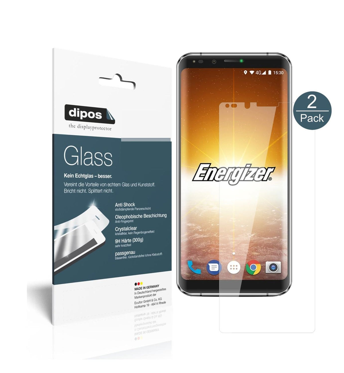 Klare Displayschutzfolie von dipos passend für Energizer Powermax P600S, 9H kratzfest und blasenfrei montiert
