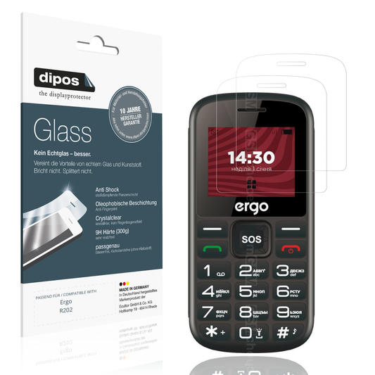Klare Displayschutzfolie von dipos passend für Ergo R202, 9H kratzfest und blasenfrei montiert