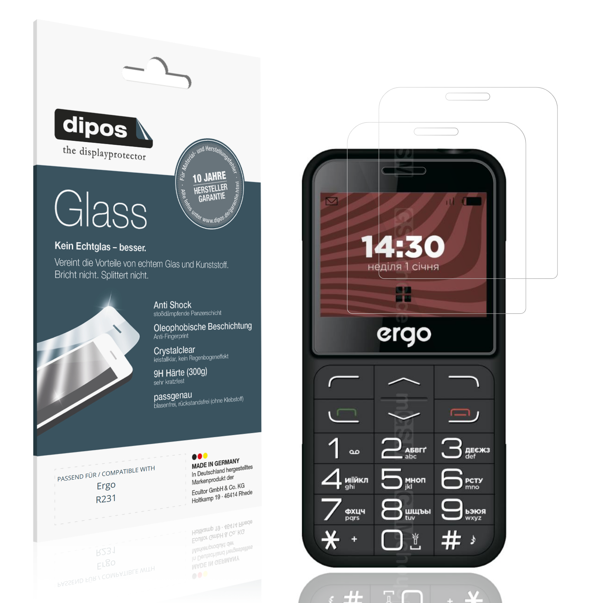 Klare Displayschutzfolie von dipos passend für Ergo R231, 9H kratzfest und blasenfrei montiert