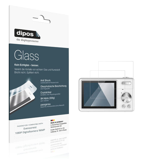 Klare Displayschutzfolie von dipos passend für Evenoonest 1080P Digitalkamera 96MP, 9H kratzfest und blasenfrei montiert