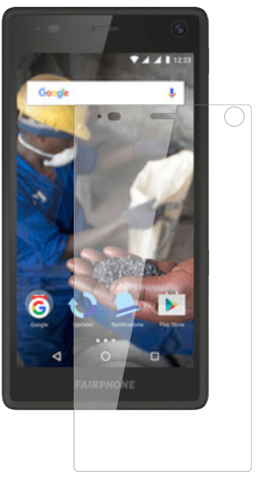 Klare Displayschutzfolie von dipos passend für Fairphone 2, 9H kratzfest und blasenfrei montiert