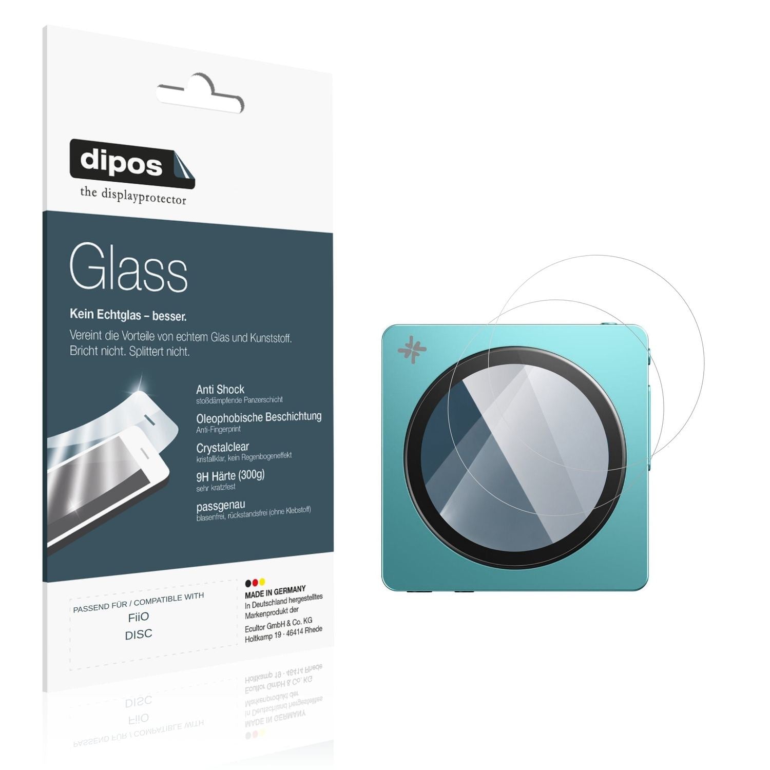 Klare Displayschutzfolie von dipos passend für FiiO DISC, 9H kratzfest und blasenfrei montiert