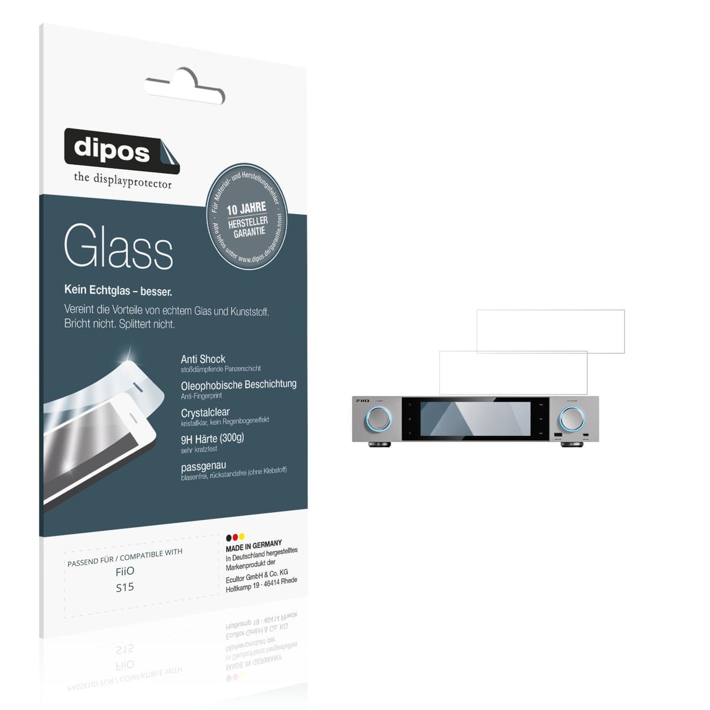 Klare Displayschutzfolie von dipos passend für FiiO S15, 9H kratzfest und blasenfrei montiert