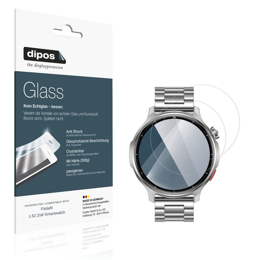 Klare Displayschutzfolie von dipos passend für Fitdafit 1.52 Zoll Smartwatch, 9H kratzfest und blasenfrei montiert