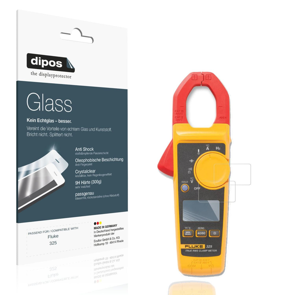 Klare Displayschutzfolie von dipos passend für Fluke 325, 9H kratzfest und blasenfrei montiert