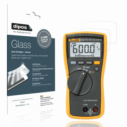 Klare Displayschutzfolie von dipos passend f�r Fluke MultiMeter 113, 9H kratzfest und blasenfrei montiert