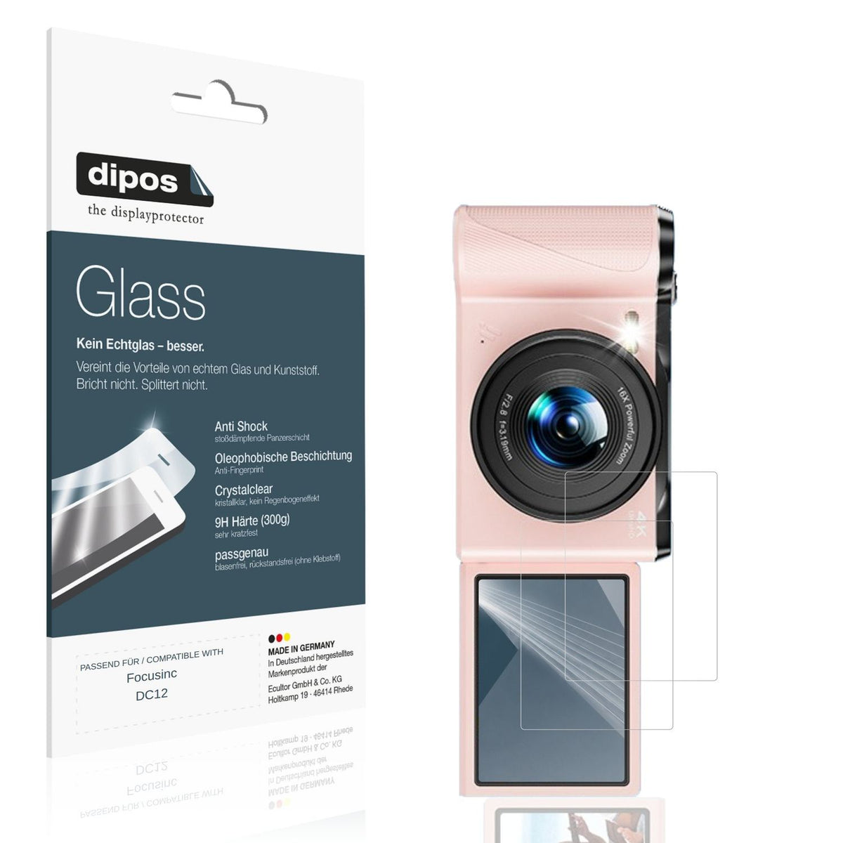 Klare Displayschutzfolie von dipos passend für Focusinc DC12, 9H kratzfest und blasenfrei montiert