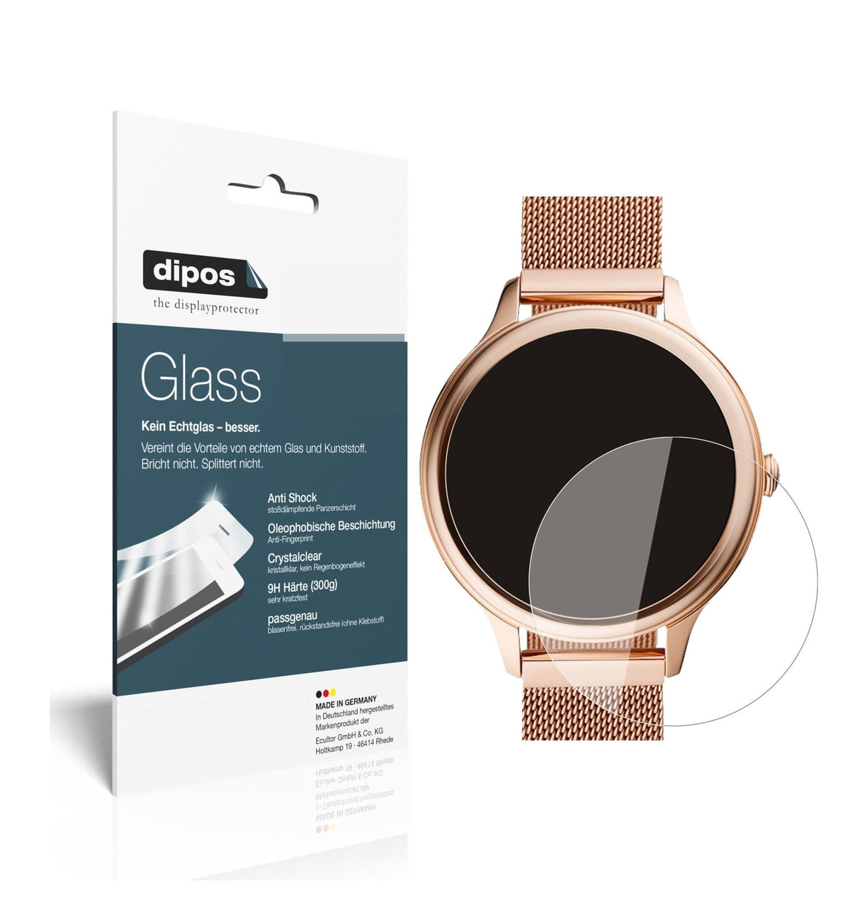 Klare Displayschutzfolie von dipos passend für Fossil Gen 5E (42mm), 9H kratzfest und blasenfrei montiert