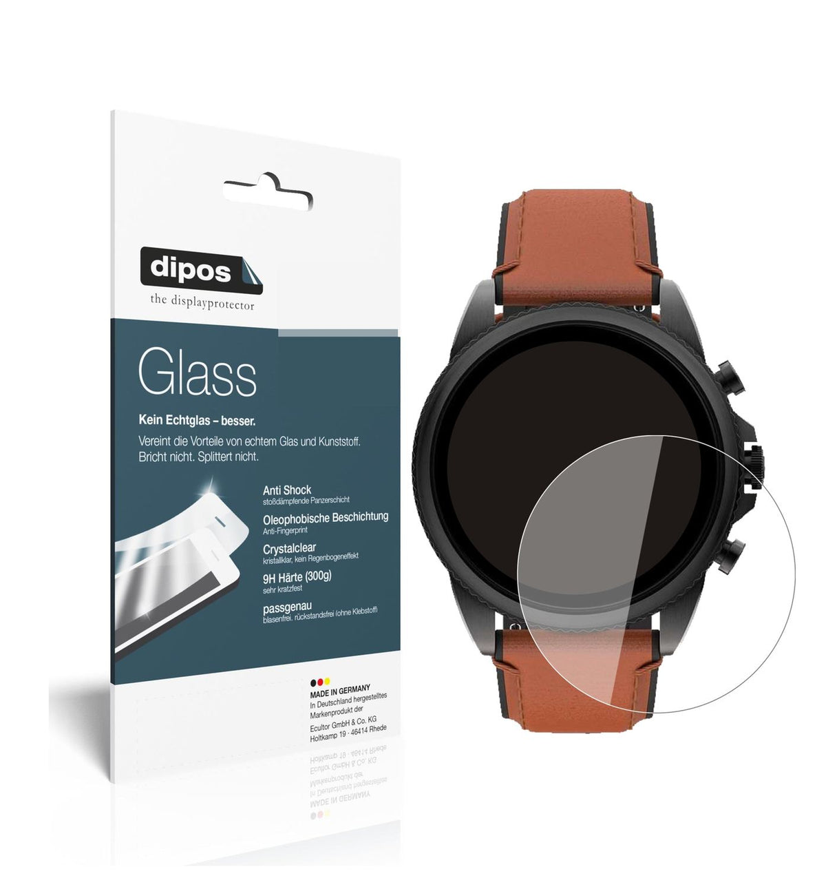 Klare Displayschutzfolie von dipos passend für Fossil Gen 6 (44 mm) Smartwatch, 9H kratzfest und blasenfrei montiert