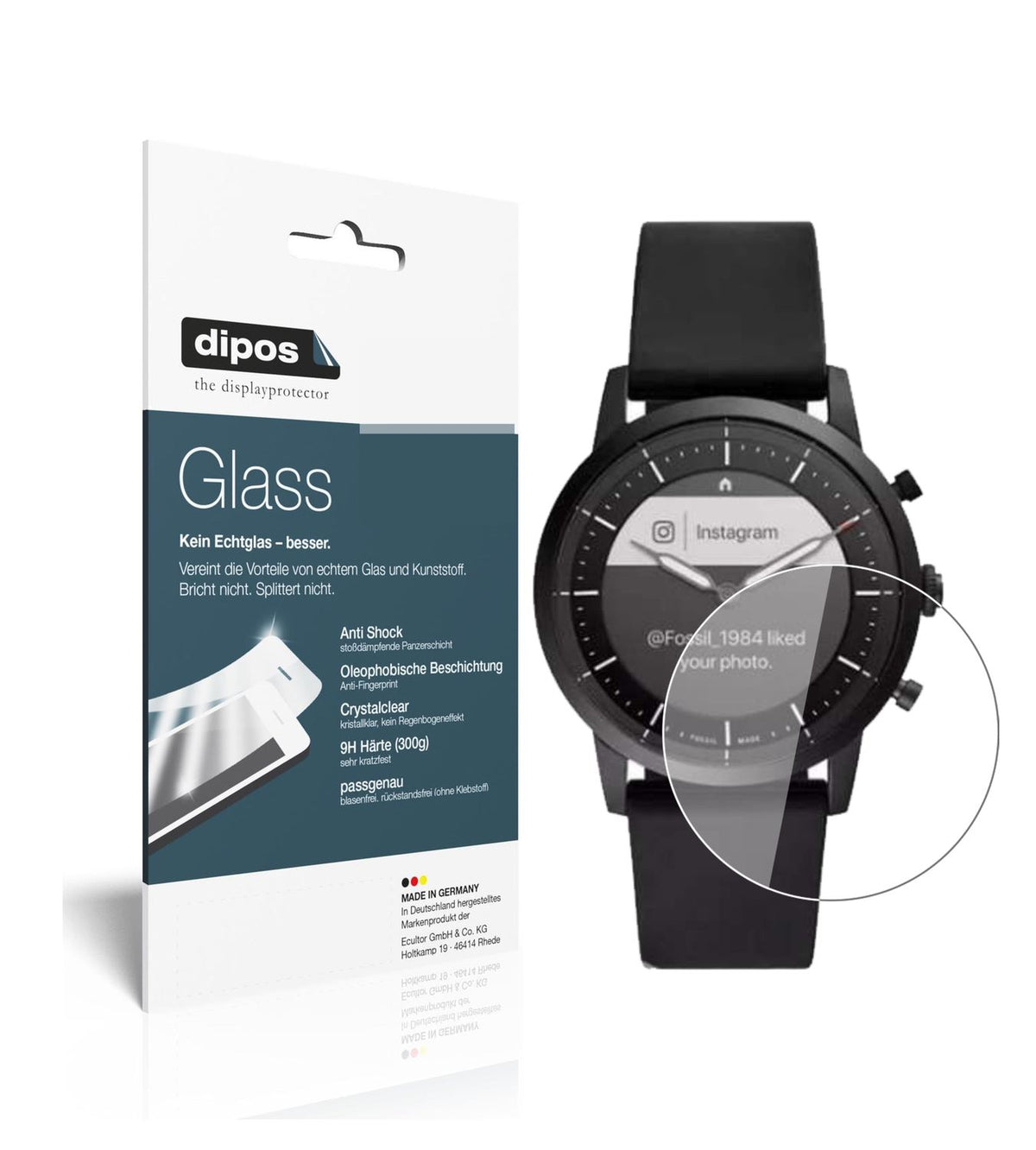 Klare Displayschutzfolie von dipos passend für Fossil Hybrid HR, 9H kratzfest und blasenfrei montiert