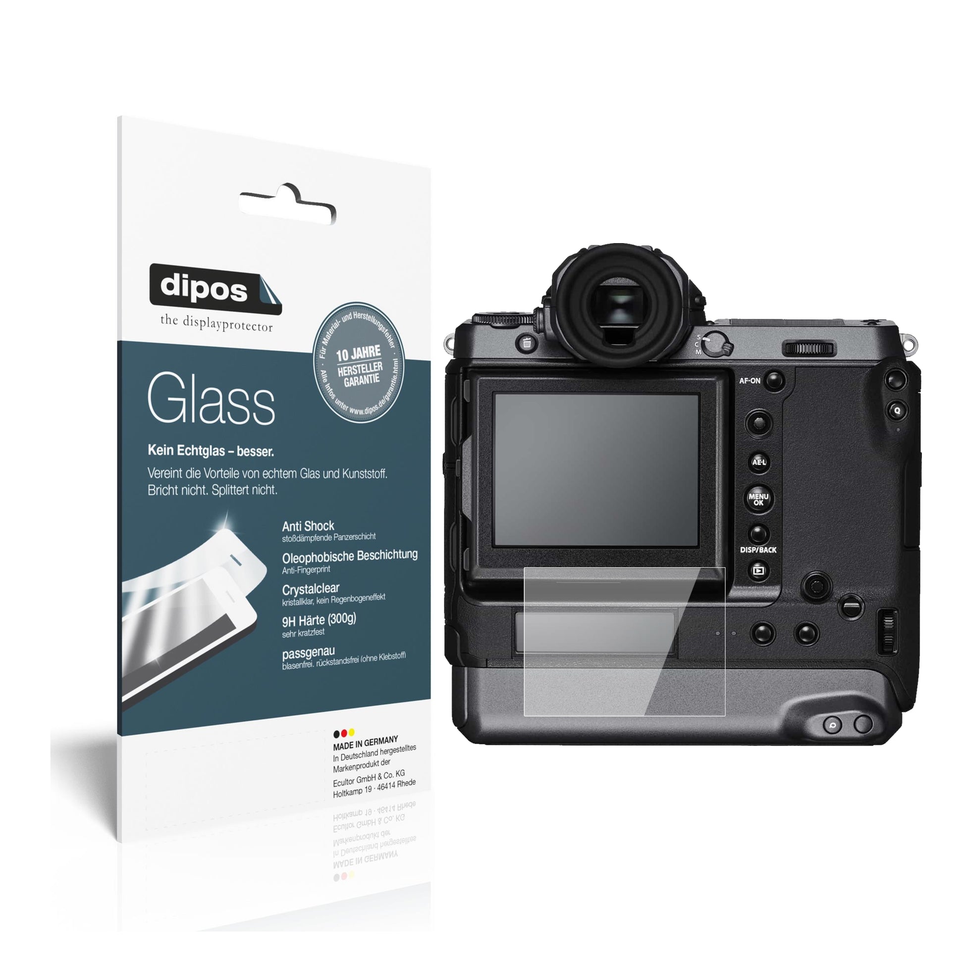 Klare Displayschutzfolie von dipos passend für Fujifilm GFX100, 9H kratzfest und blasenfrei montiert