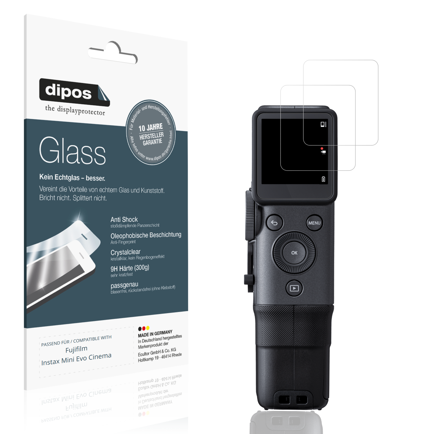 Klare Displayschutzfolie von dipos passend für Fujifilm Instax Mini Evo Cinema, 9H kratzfest und blasenfrei montiert
