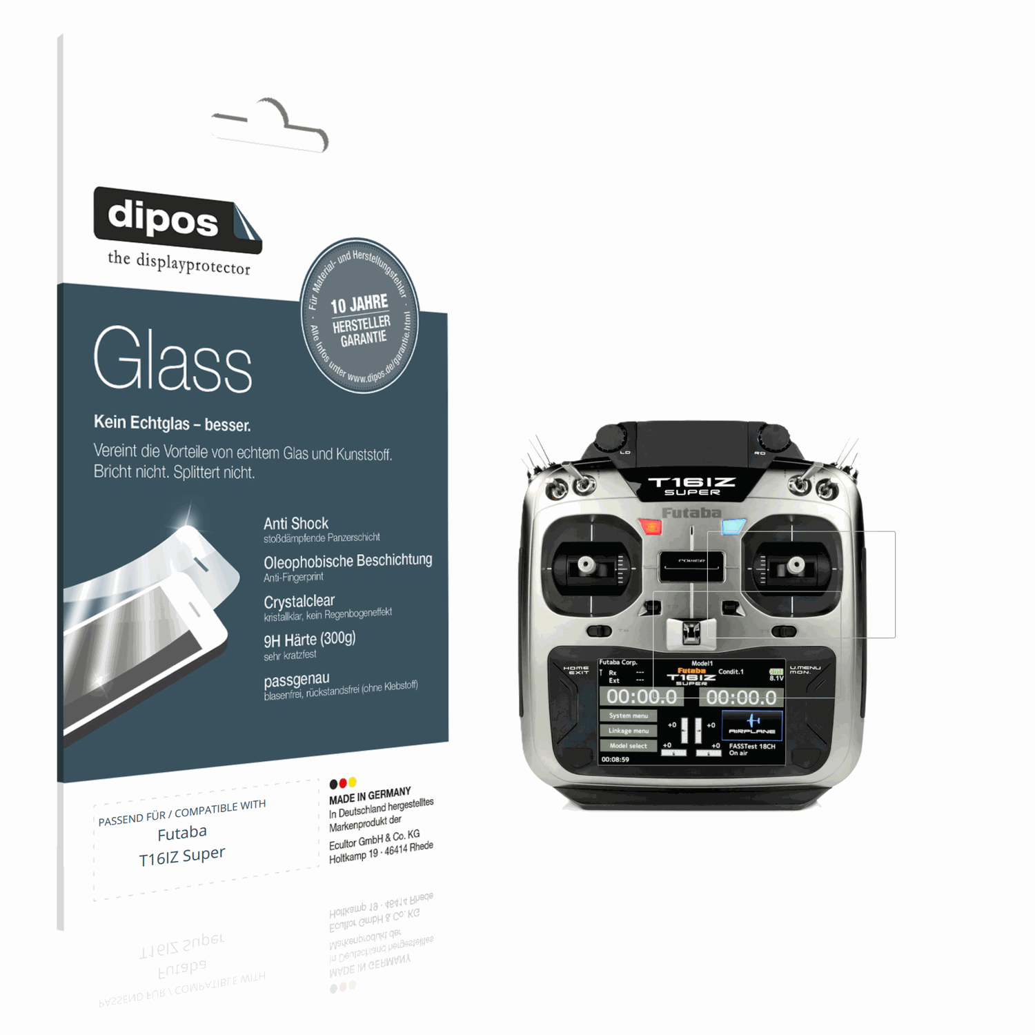 Klare Displayschutzfolie von dipos passend für Futaba T16IZ Super, 9H kratzfest und blasenfrei montiert