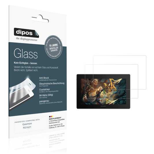 Klare Displayschutzfolie von dipos passend für Gaomon PD1621, 9H kratzfest und blasenfrei montiert