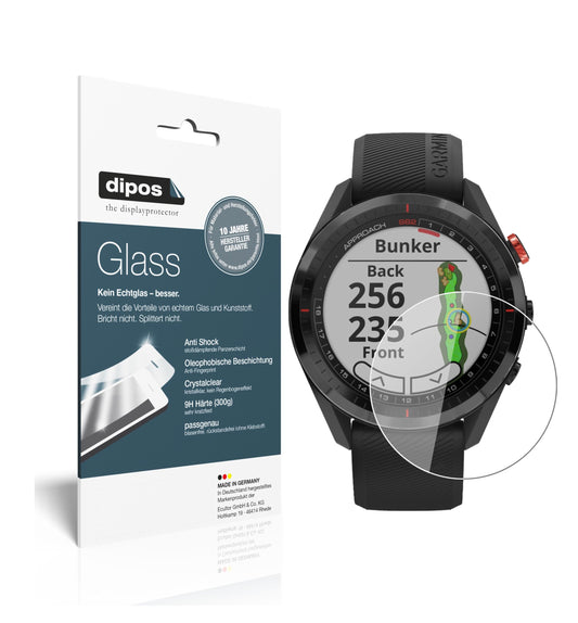 Klare Displayschutzfolie von dipos passend für Garmin Approach S62, 9H kratzfest und blasenfrei montiert