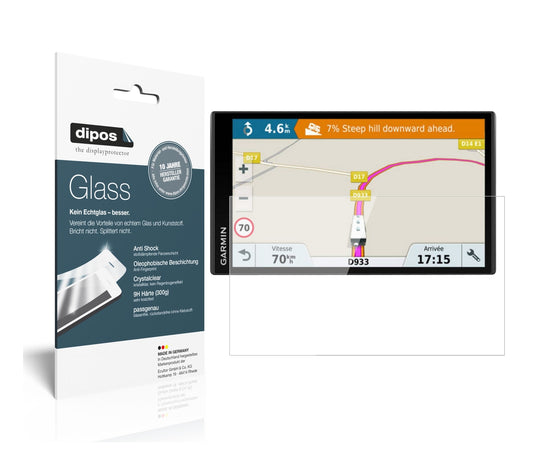 Klare Displayschutzfolie von dipos passend für Garmin Camper 770 LMT-D EU, 9H kratzfest und blasenfrei montiert