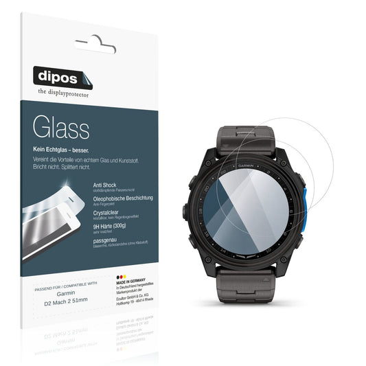 Klare Displayschutzfolie von dipos passend für Garmin D2 Mach 2 51mm, 9H kratzfest und blasenfrei montiert