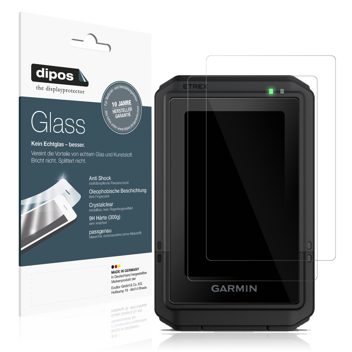 Klare Displayschutzfolie von dipos passend für Garmin eTrex Touch 2025, 9H kratzfest und blasenfrei montiert