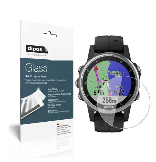 Klare Displayschutzfolie von dipos passend für Garmin fenix 5s Plus (42mm), 9H kratzfest und blasenfrei montiert