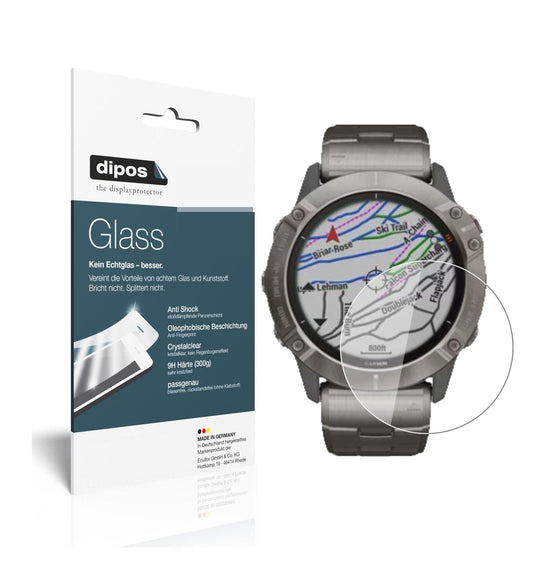 Klare Displayschutzfolie von dipos passend für Garmin fenix 6X Solar, 9H kratzfest und blasenfrei montiert