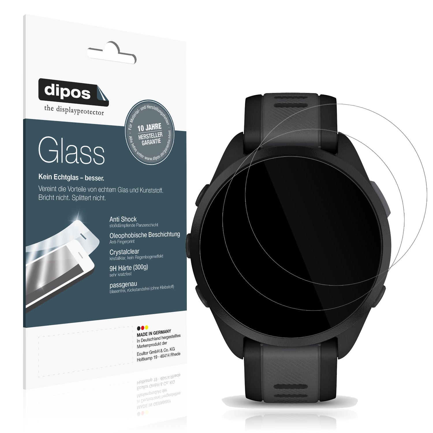 Klare Displayschutzfolie von dipos passend für Garmin Forerunner 165, 9H kratzfest und blasenfrei montiert