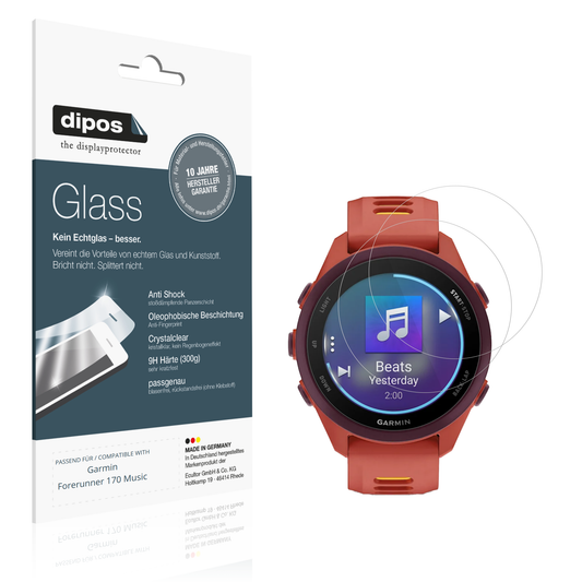 Klare Displayschutzfolie von dipos passend für Garmin Forerunner 170 Music, 9H kratzfest und blasenfrei montiert
