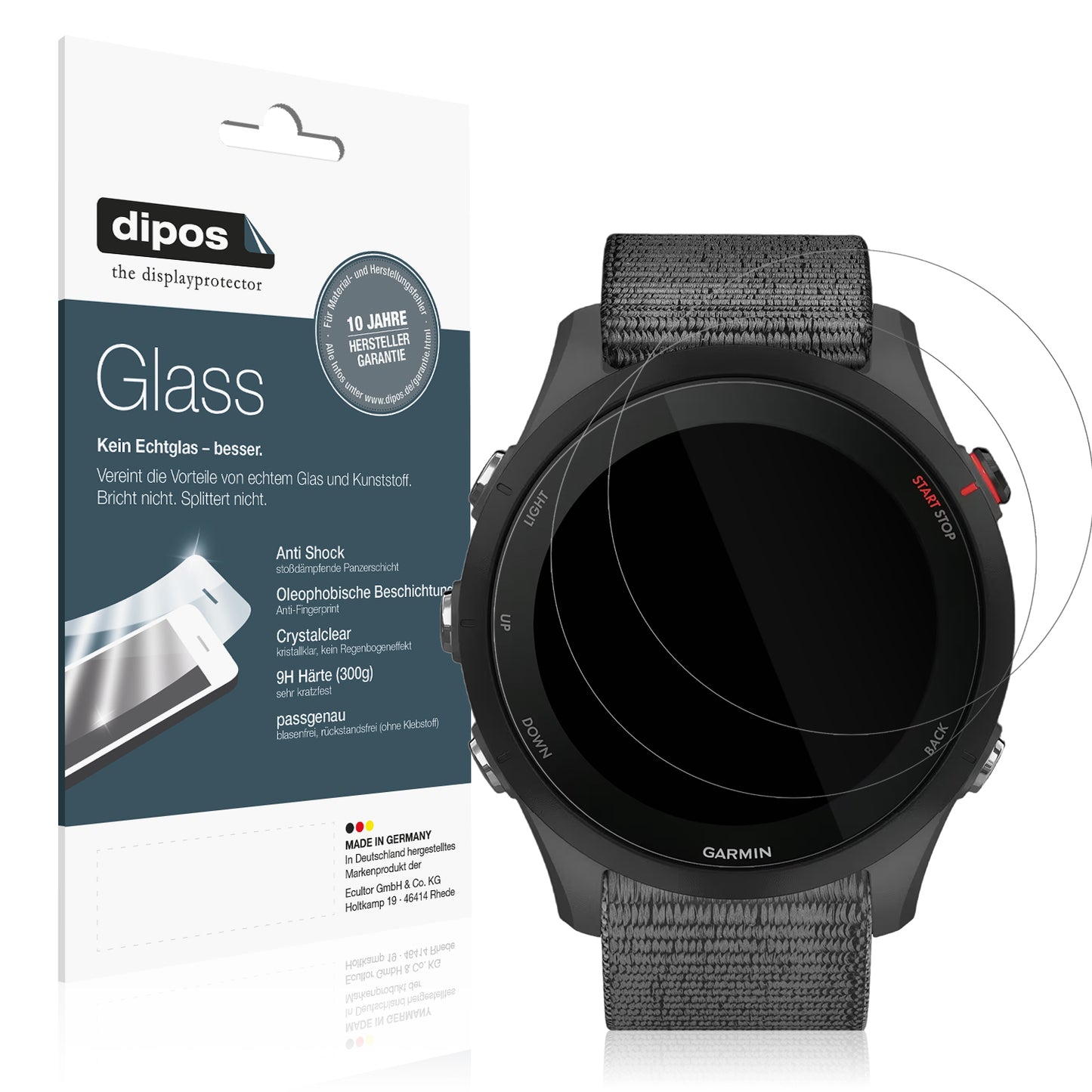 Klare Displayschutzfolie von dipos passend für Garmin Forerunner 255, 9H kratzfest und blasenfrei montiert