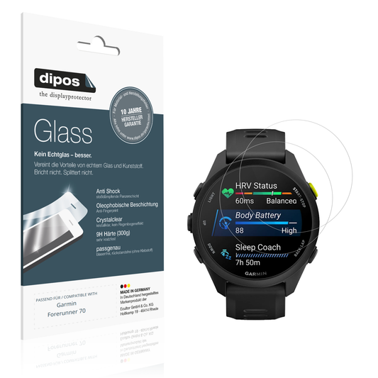 Klare Displayschutzfolie von dipos passend für Garmin Forerunner 70, 9H kratzfest und blasenfrei montiert