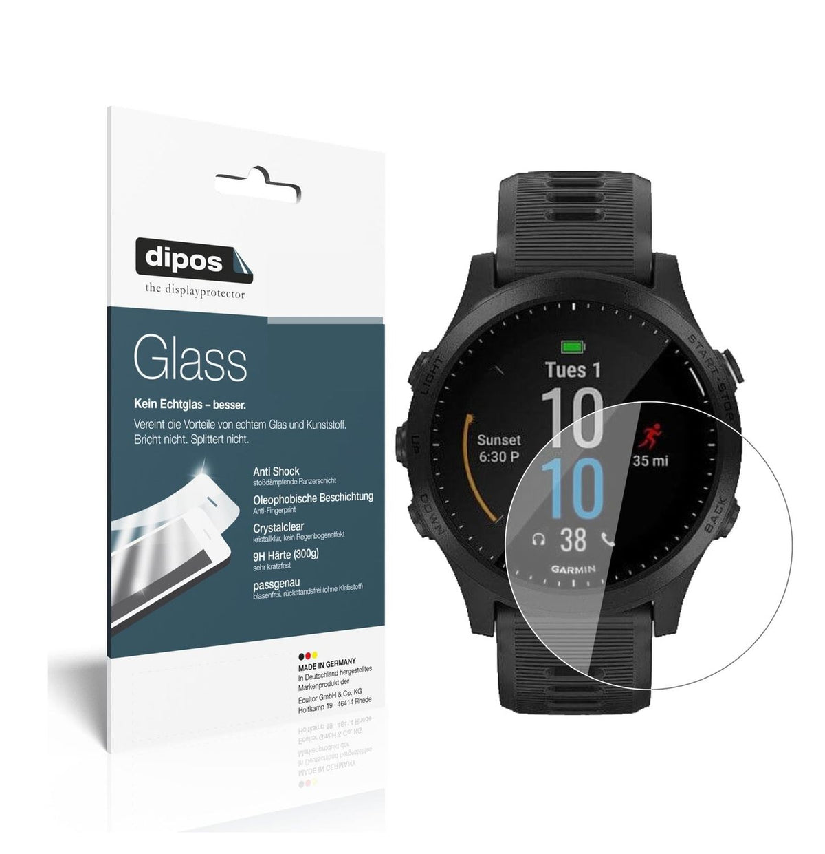 Klare Displayschutzfolie von dipos passend für Garmin Forerunner 945, 9H kratzfest und blasenfrei montiert