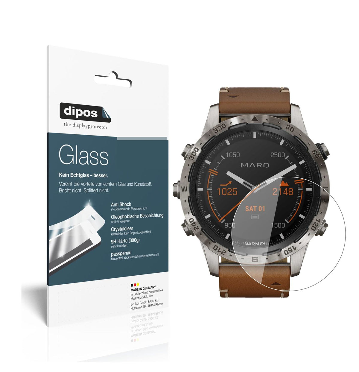 Klare Displayschutzfolie von dipos passend für Garmin MARQ Adventurer, 9H kratzfest und blasenfrei montiert