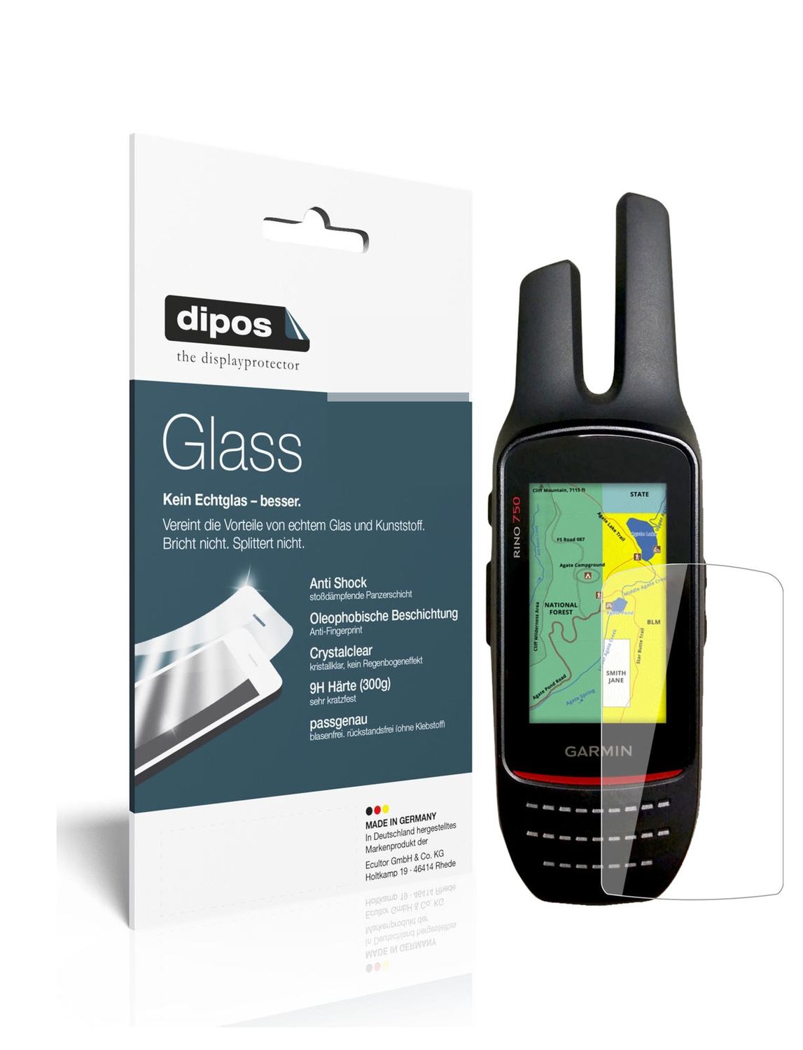Klare Displayschutzfolie von dipos passend für Garmin Rino 755t, 9H kratzfest und blasenfrei montiert