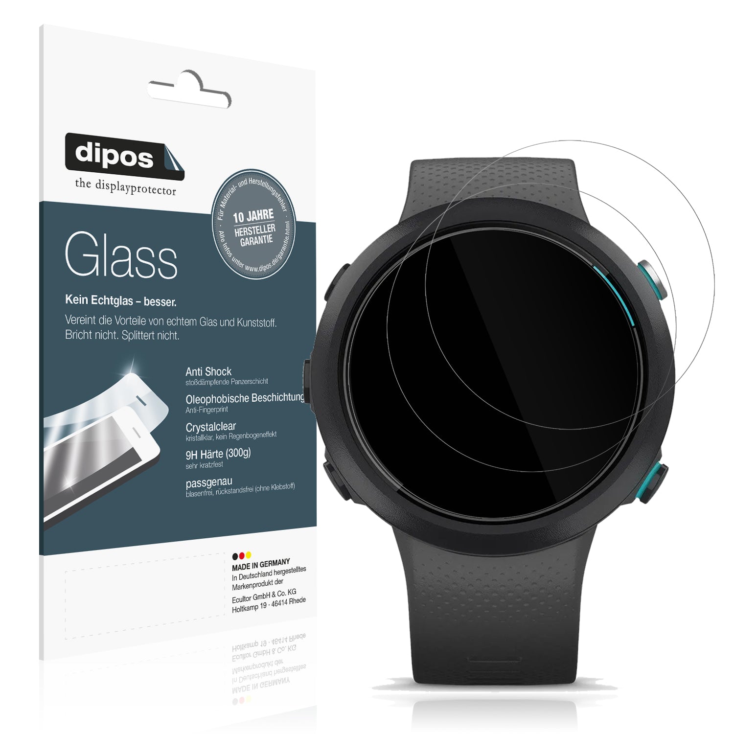 Klare Displayschutzfolie von dipos passend für Garmin Swim 2, 9H kratzfest und blasenfrei montiert