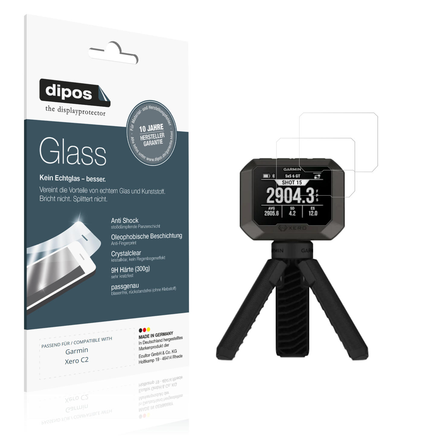 Klare Displayschutzfolie von dipos passend für Garmin Xero C2, 9H kratzfest und blasenfrei montiert