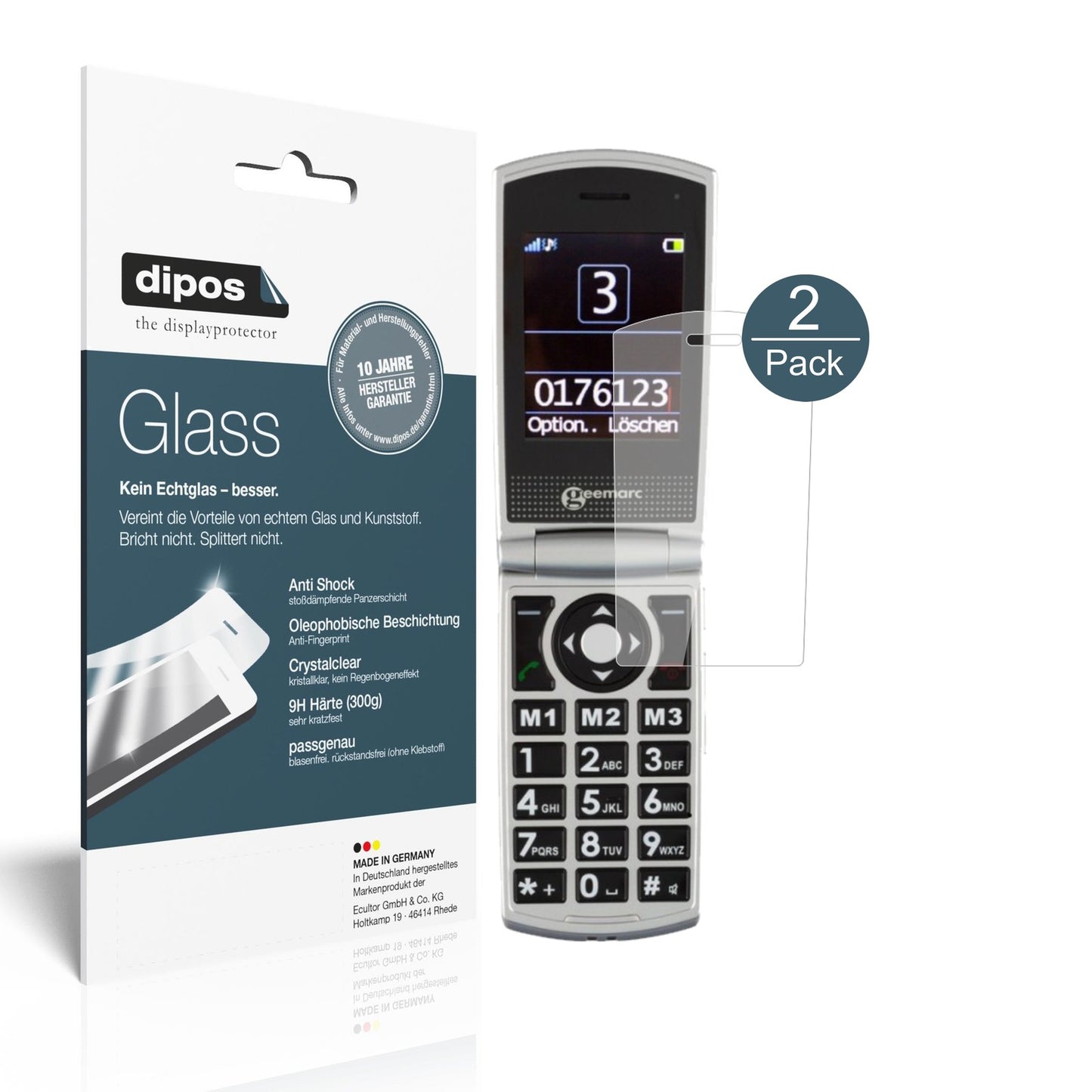 Klare Displayschutzfolie von dipos passend für Geemarc CL 8450, 9H kratzfest und blasenfrei montiert