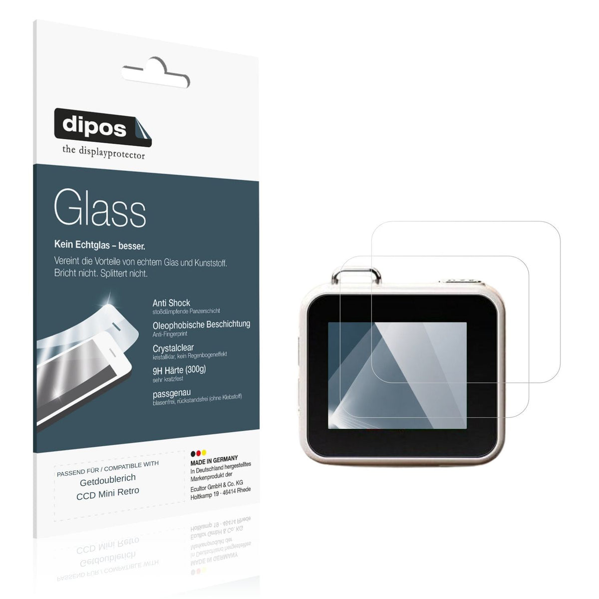 Klare Displayschutzfolie von dipos passend für Getdoublerich CCD Mini Retro, 9H kratzfest und blasenfrei montiert