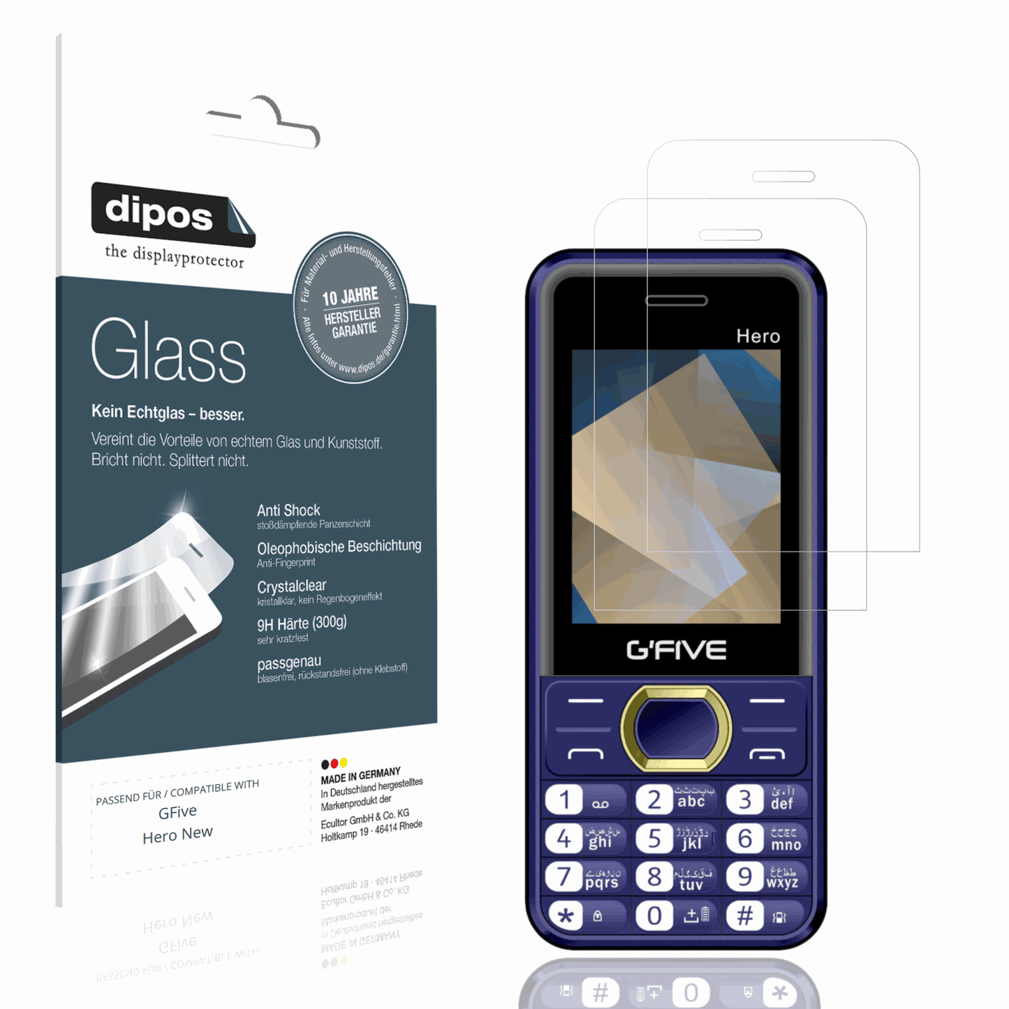 Klare Displayschutzfolie von dipos passend für GFive Hero New, 9H kratzfest und blasenfrei montiert