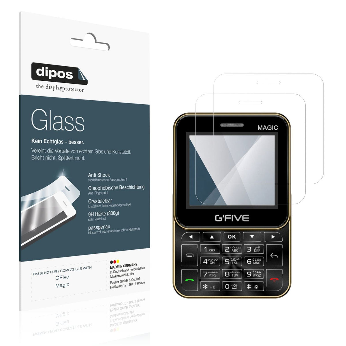 Klare Displayschutzfolie von dipos passend für GFive Magic, 9H kratzfest und blasenfrei montiert