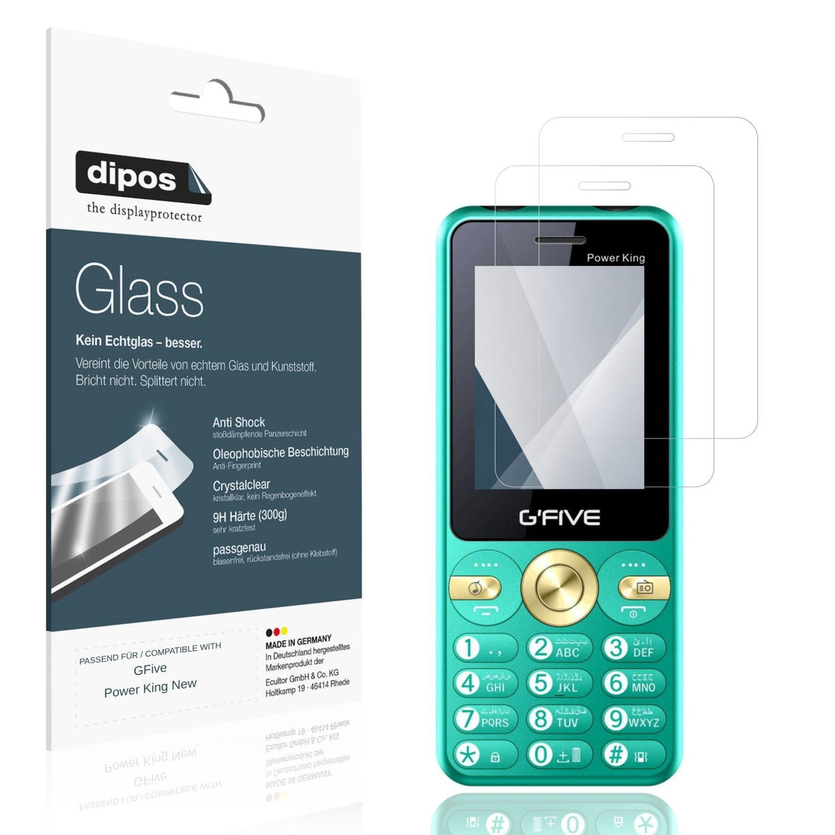 Klare Displayschutzfolie von dipos passend für GFive Power King New, 9H kratzfest und blasenfrei montiert