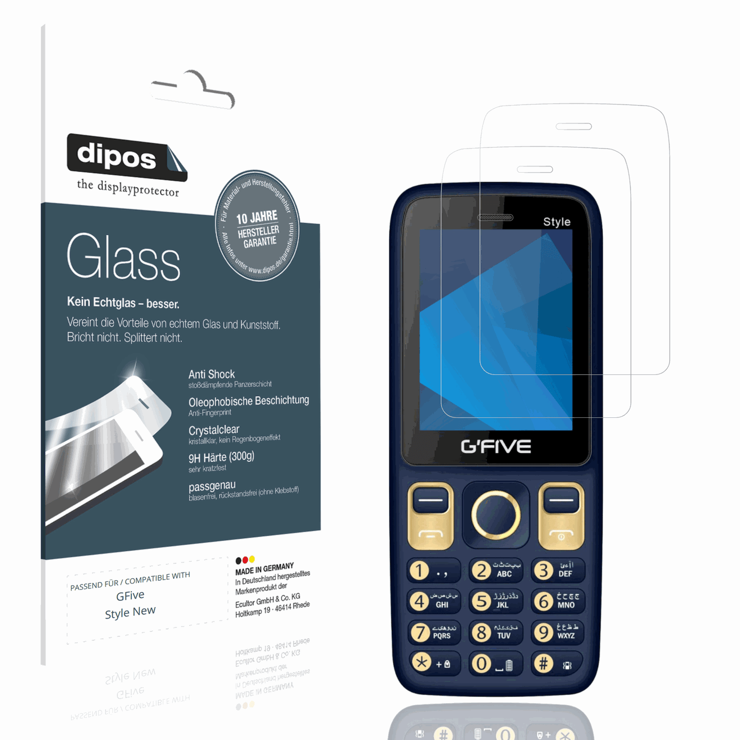 Klare Displayschutzfolie von dipos passend für GFive Style New, 9H kratzfest und blasenfrei montiert
