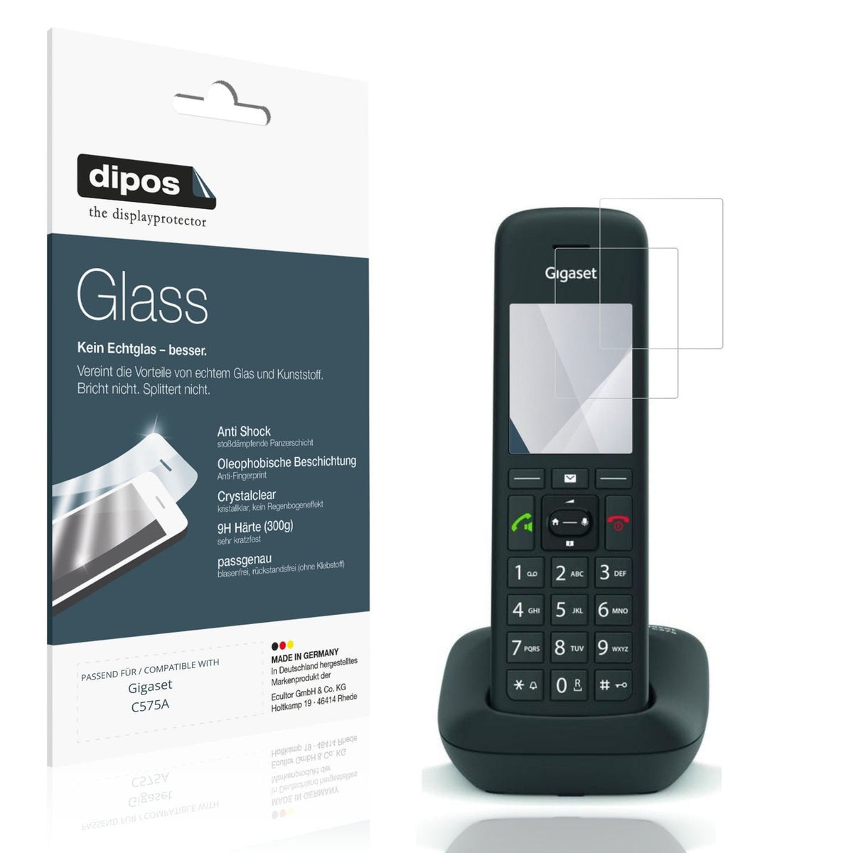 Klare Displayschutzfolie von dipos passend für Gigaset C575A, 9H kratzfest und blasenfrei montiert