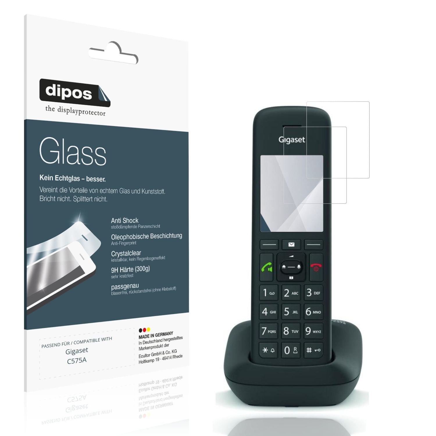 Klare Displayschutzfolie von dipos passend für Gigaset C575A, 9H kratzfest und blasenfrei montiert