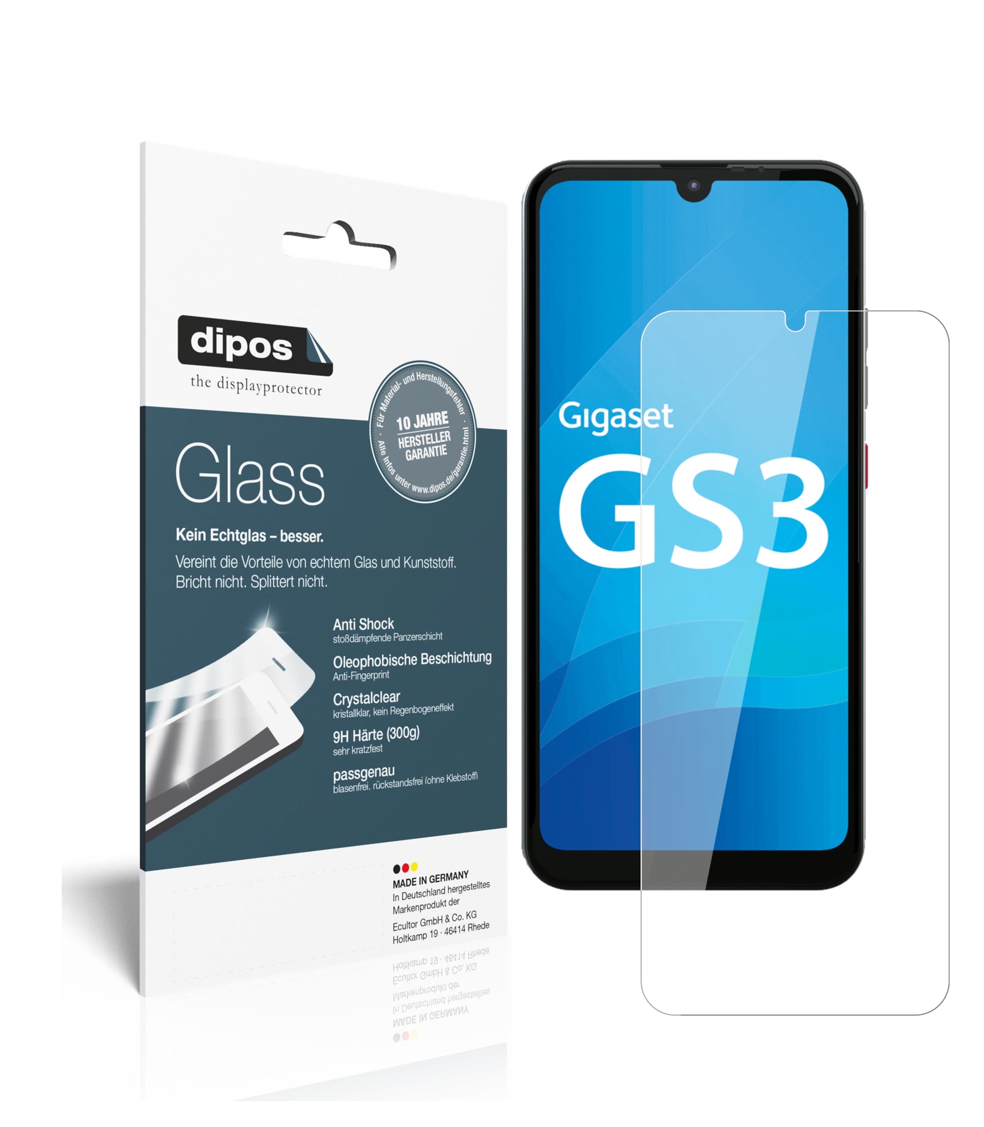 Klare Displayschutzfolie von dipos passend für Gigaset GS3, 9H kratzfest und blasenfrei montiert