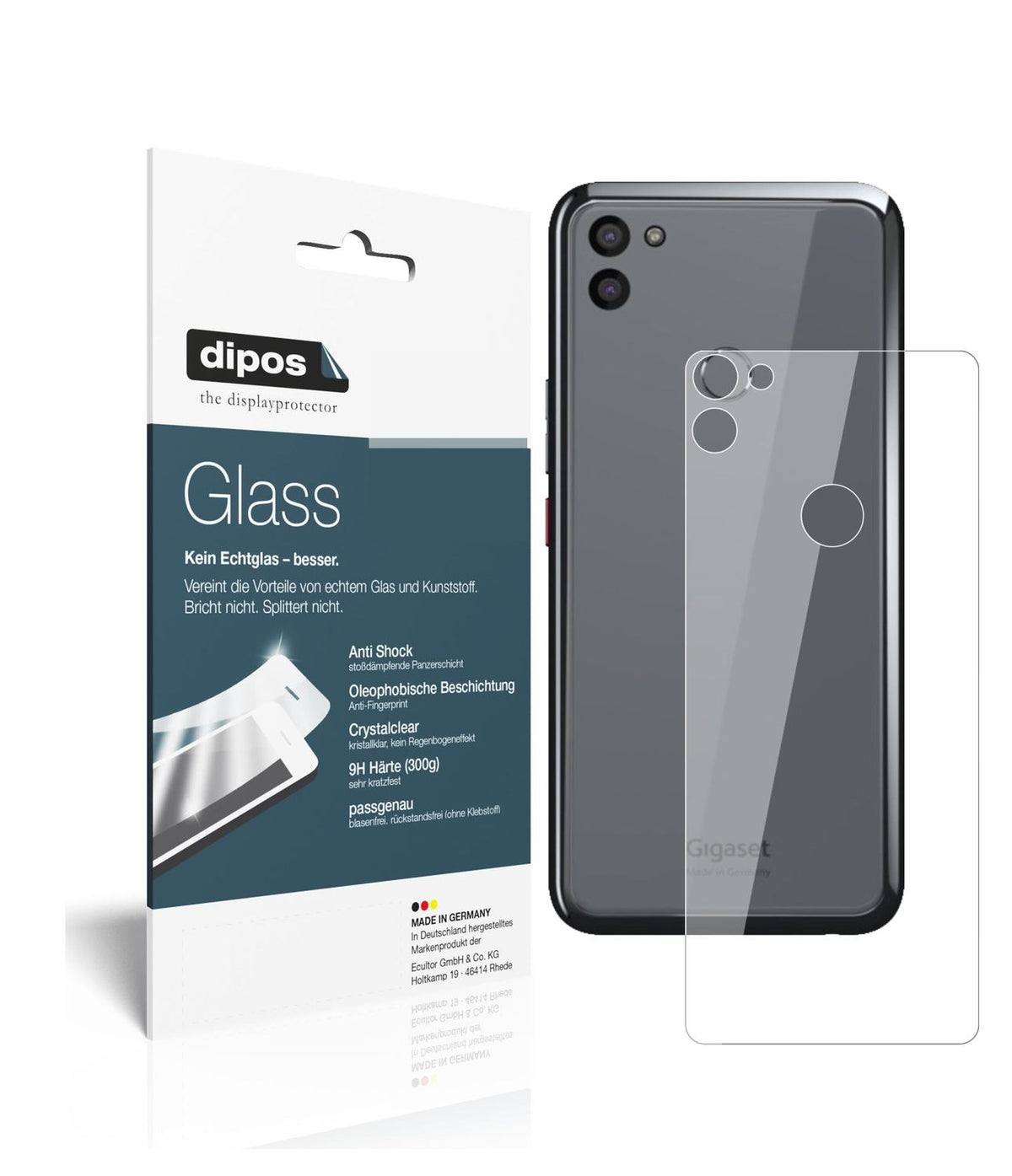 Klare Displayschutzfolie von dipos passend für Gigaset GS5 Rückseite, 9H kratzfest und blasenfrei montiert