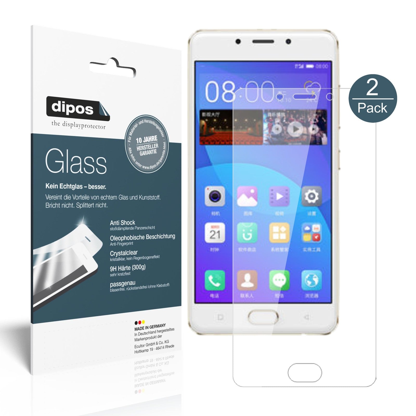 Klare Displayschutzfolie von dipos passend für Gionee F5, 9H kratzfest und blasenfrei montiert