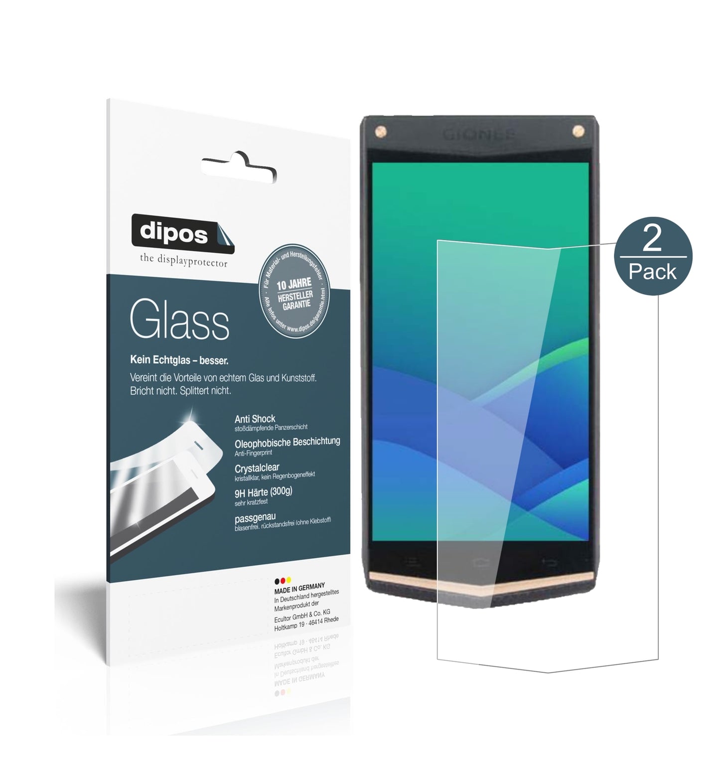 Klare Displayschutzfolie von dipos passend für Gionee W919, 9H kratzfest und blasenfrei montiert