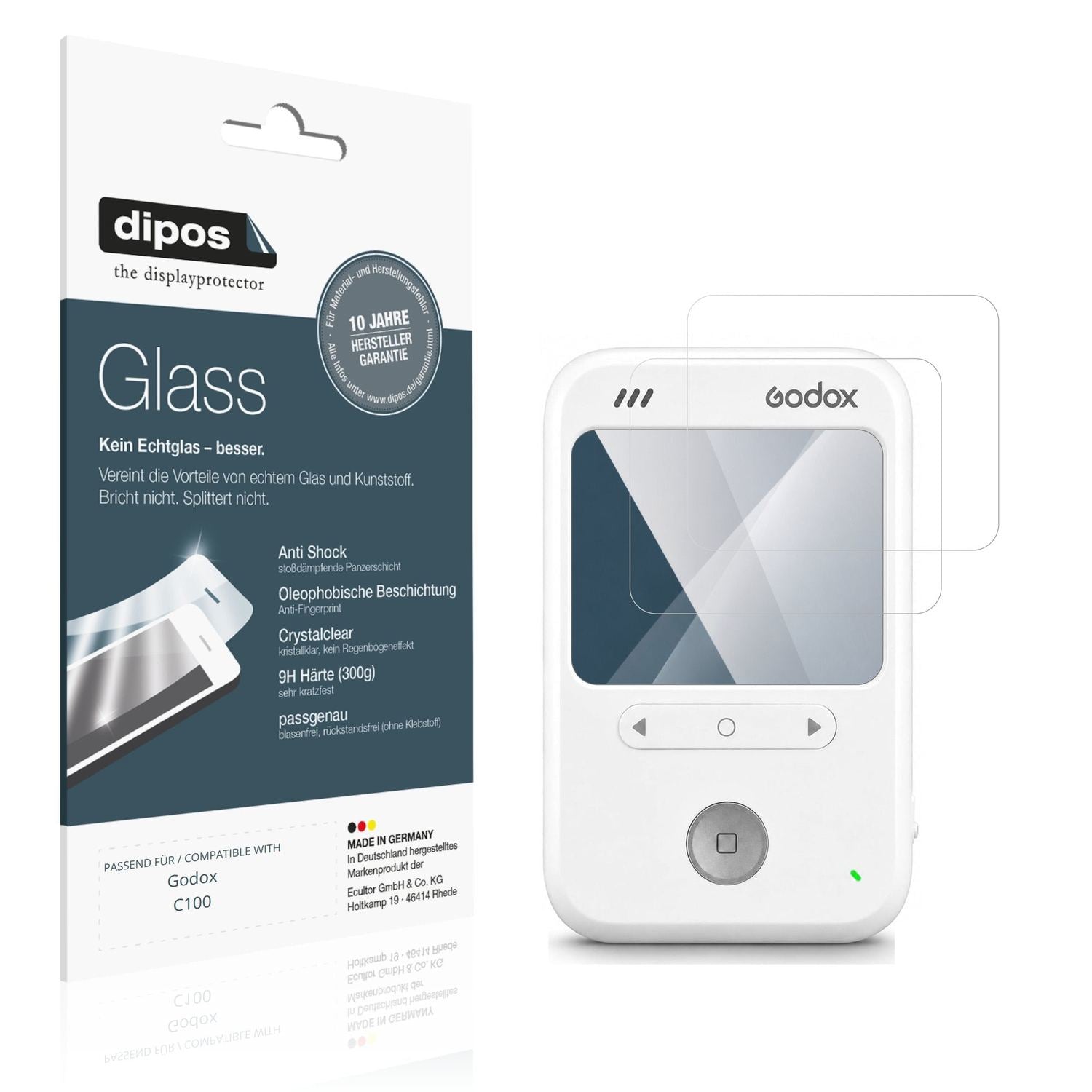 Klare Displayschutzfolie von dipos passend für Godox C100, 9H kratzfest und blasenfrei montiert