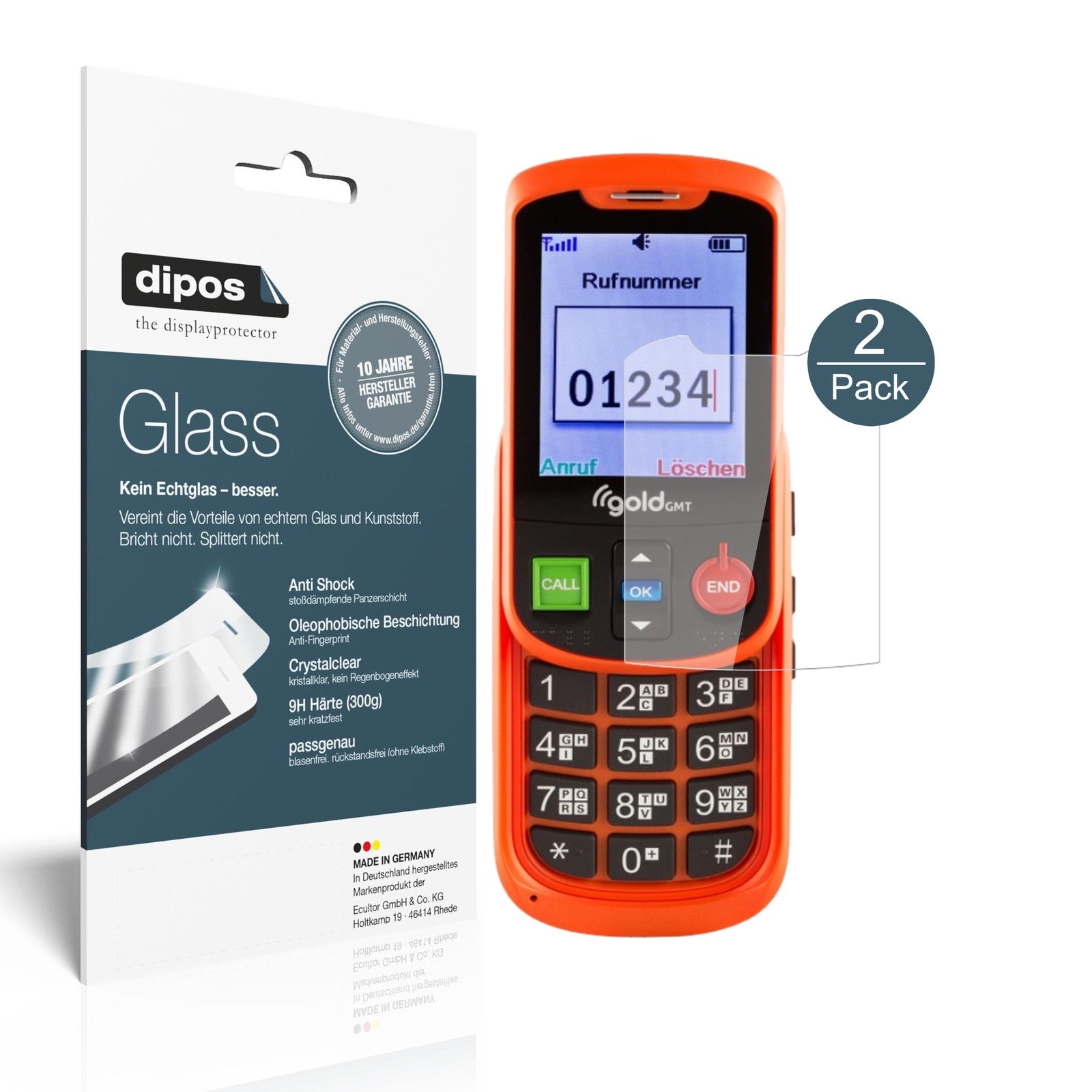Klare Displayschutzfolie von dipos passend für Gold GMT Alto 2, 9H kratzfest und blasenfrei montiert