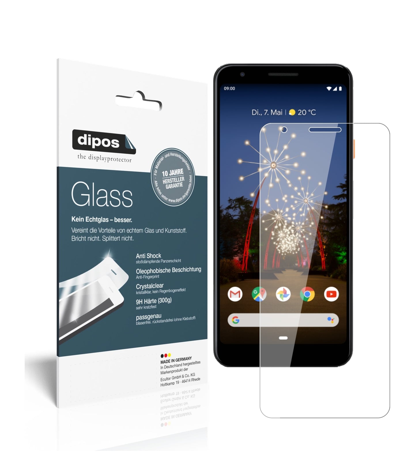 Klare Displayschutzfolie von dipos passend für Google Pixel 3a, 9H kratzfest und blasenfrei montiert