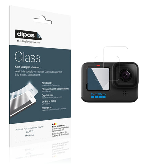 Klare Displayschutzfolie von dipos passend für GoPro Hero 11, 9H kratzfest und blasenfrei montiert